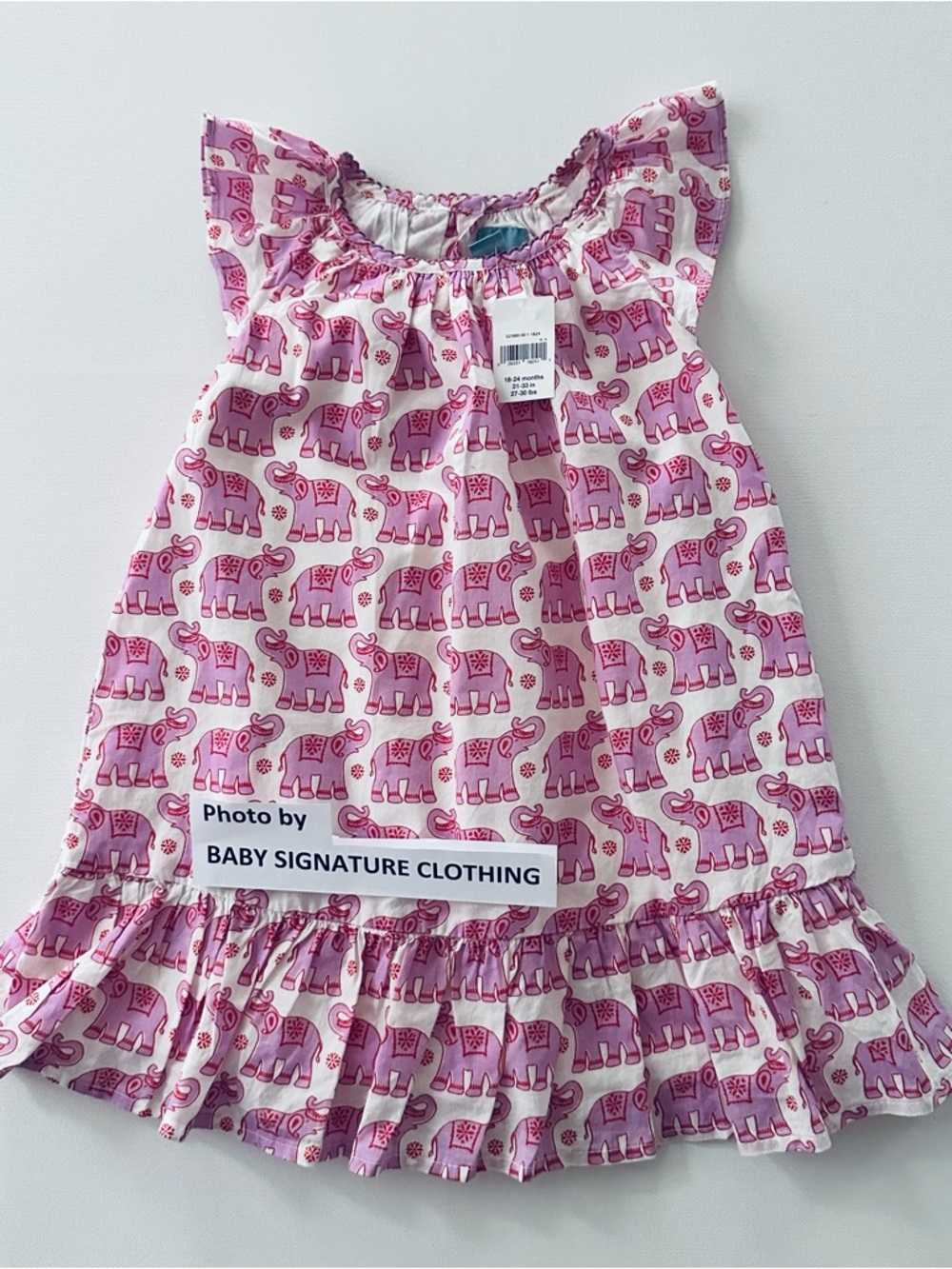 GAP 18-24 Months Baby Girl Pink Purple Elephant Print Ruffle Dress NWT